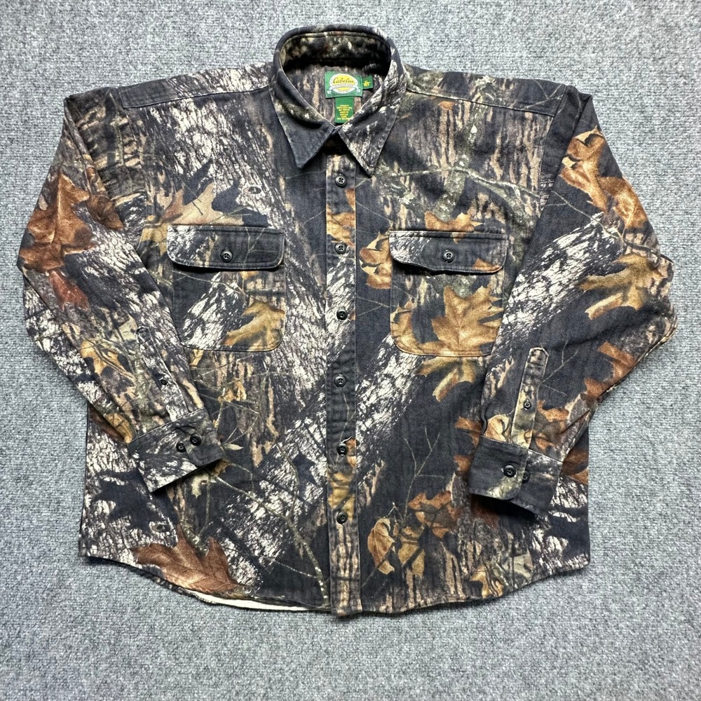Cabelas‎ Mens Mossy Oak Long Sleeve Button Up Flannel Shirt XL Reg Outdoor Gear
